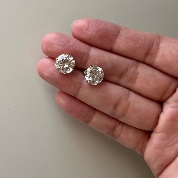 Gold Cubic Zirconia Stud Earrings - Picture 8 of 9